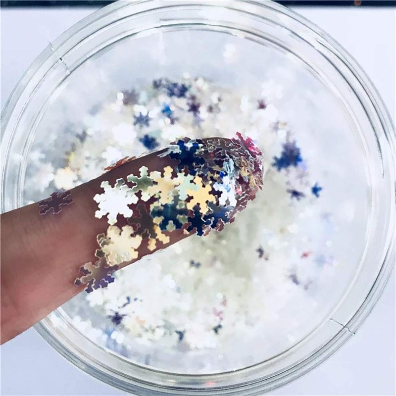 Snowflake Confetti Glitter Laser Sequins for DIY Crafts, Nail Art Decoration, Party Decoration - 6mm, 10g, Holographic White